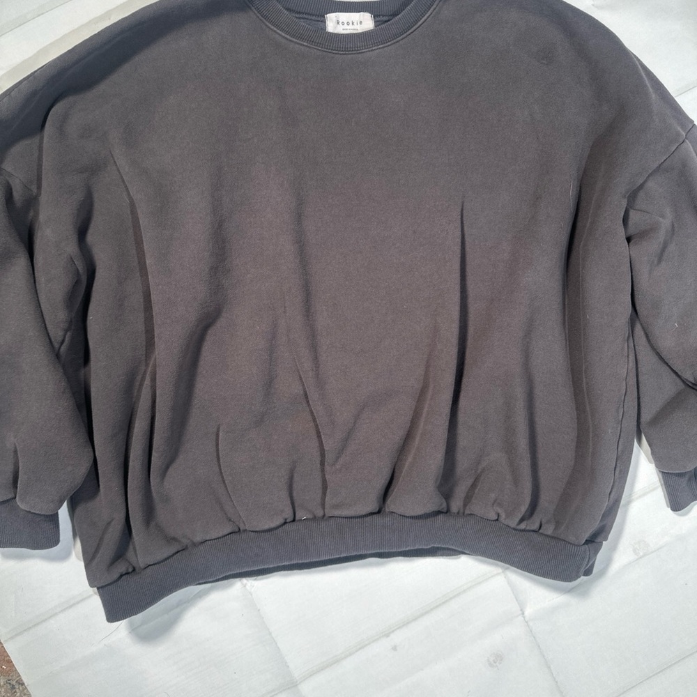 Rookie Made In Korea Graphic Crop Sweatshirt Gray Smiley Women's  XL Oversized